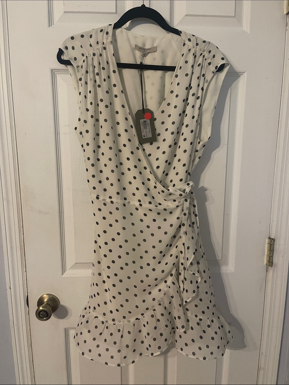 Allsaints Polka Dot Wrap Dress - White with Black Dots